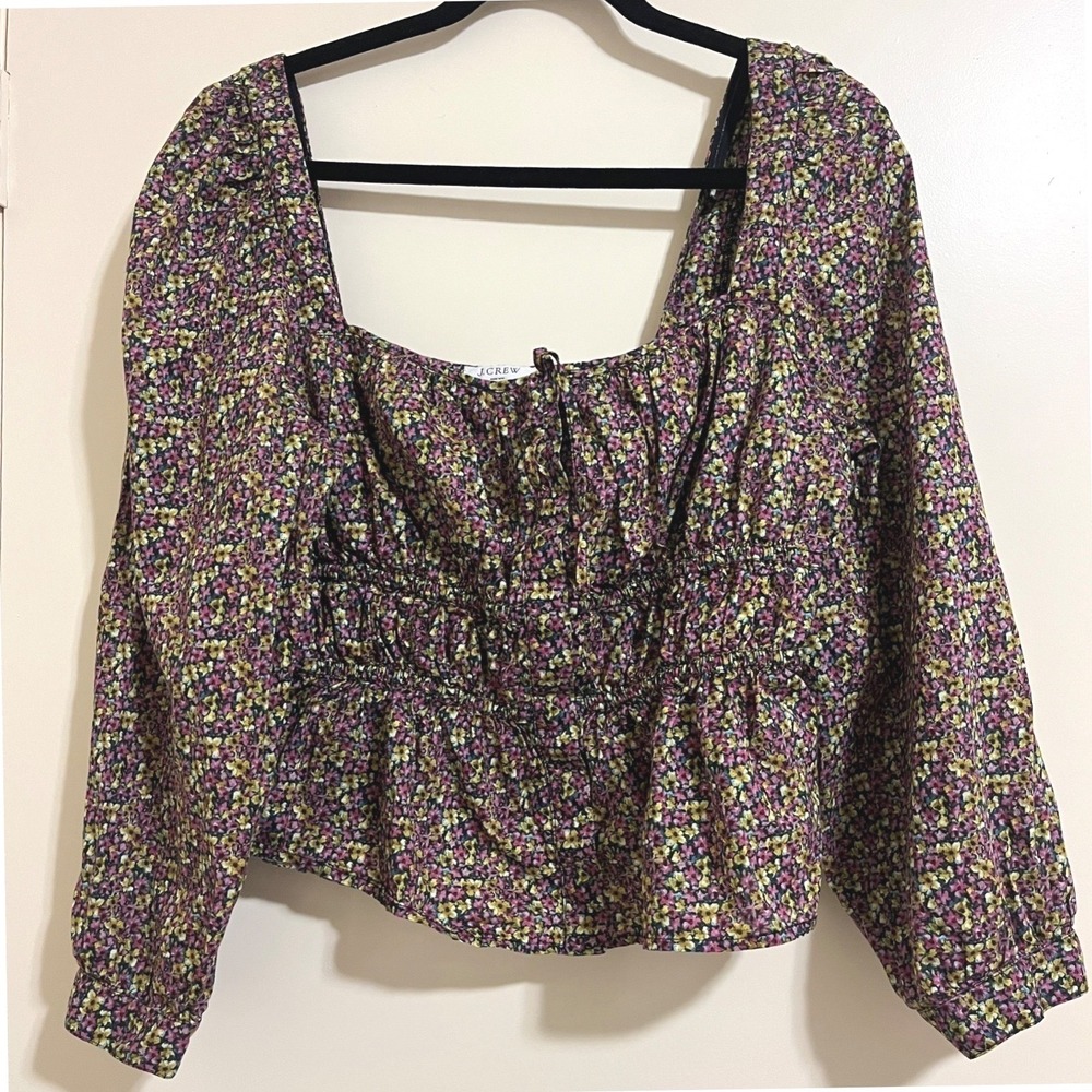 J.Crew Liberty Fabric Floral Square Neck Top 14 Smocked Cottage Puff Sleeve Boho